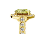 Yellow gold Fancy Yellow Oval  Halo Milgrain Solitaire with Bezel Set Side Stones and Pave Band_38