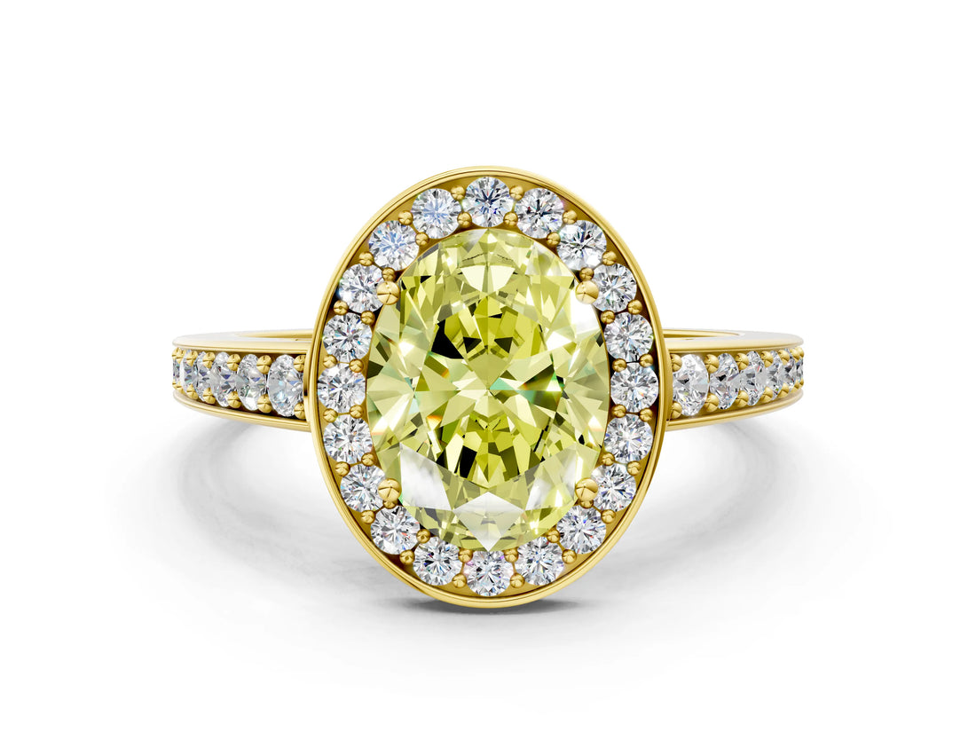 Yellow gold Fancy Yellow Oval  Halo Pavé Diamond Engagement Ring with Bezel Setting_37