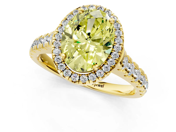 Yellow gold Fancy Yellow Oval  Halo Pavé Diamond Engagement Ring with Four-Prong Setting