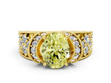 Yellow gold Fancy Yellow Oval  Halo Pave Diamond Engagement Ring with Milgrain Detailing_48