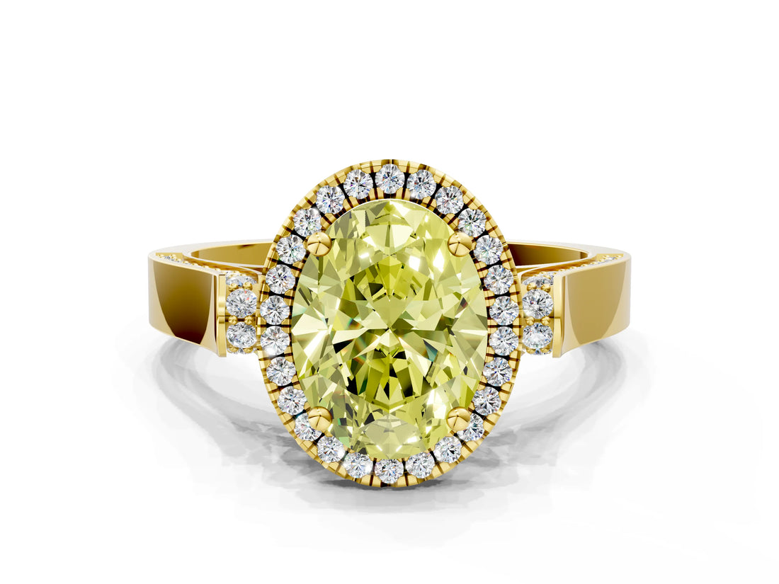 Yellow gold Fancy Yellow Oval  Halo Pave Split Shank Prong Setting Ring_117