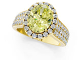 Yellow gold Fancy Yellow Oval  Halo Round Diamond Pave Band with Prong Setting 1
