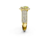 Yellow gold Fancy Yellow Oval  Halo Round Diamond Pave Band with Prong Setting 2