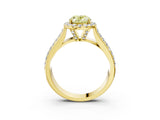 Yellow gold Fancy Yellow Oval  Halo Round Diamond Pave Band with Prong Setting 3
