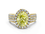 Yellow gold Fancy Yellow Oval  Halo Round Diamond Pave Band with Prong Setting