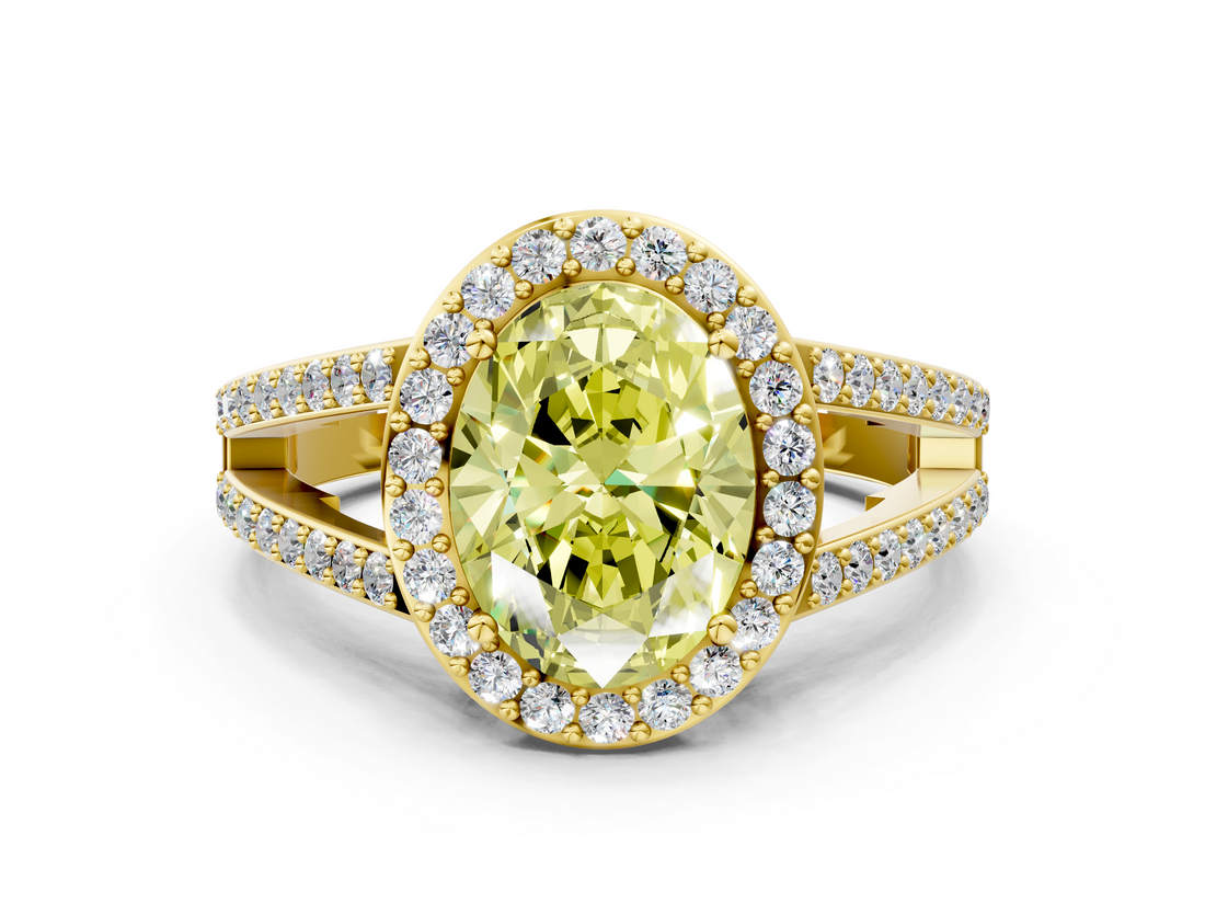 Yellow gold Fancy Yellow Oval  Halo Split Shank Diamond Ring with Four-Prong Setting_32