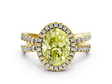 Yellow gold Fancy Yellow Oval  Halo Split Shank Diamond Ring with Pavé Setting