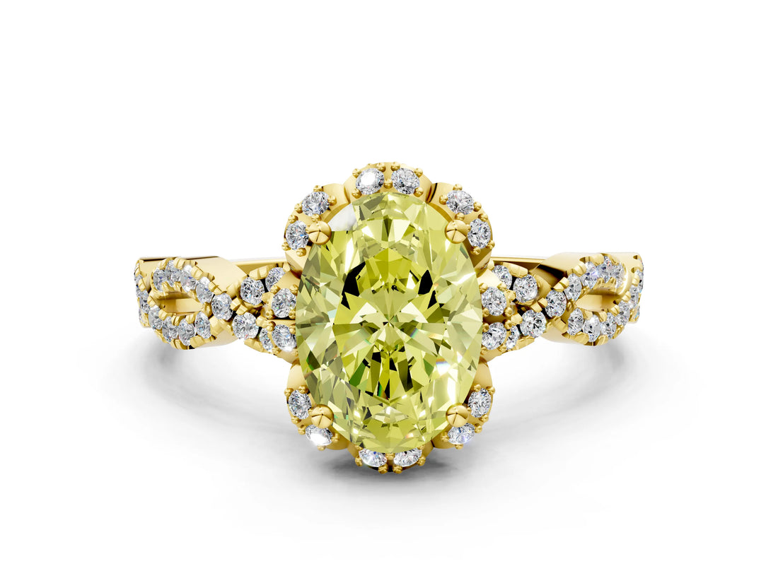 Yellow gold Fancy Yellow Oval  Halo Twist Band Solitaire Ring with Six-Prong Setting_32
