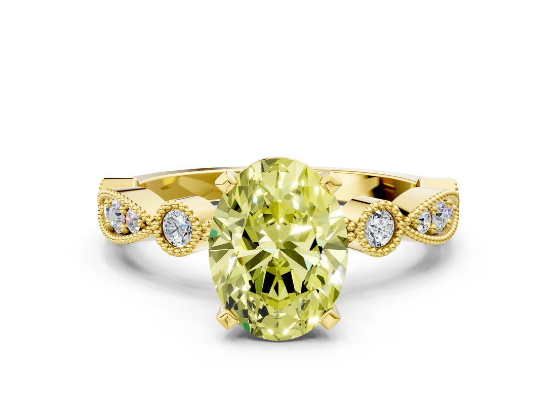 Yellow gold Fancy Yellow Oval  Milgrain Bezel Diamond Engagement Ring with Solitaire Prong Setting_167