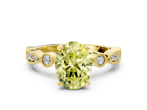 Yellow Gold Oval Milgrain Bezel Engagement Ring Setting for Fancy Yellow Center