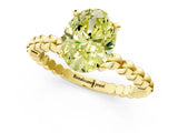 Yellow gold Fancy Yellow Oval  Solitaire Beaded Band Prong Setting Ring 1