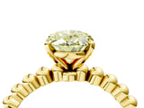 Yellow gold Fancy Yellow Oval  Solitaire Beaded Band Prong Setting Ring 4