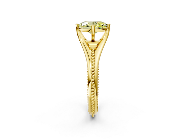 Yellow gold Fancy Yellow Oval  Solitaire Beaded Band Six-Prong Setting