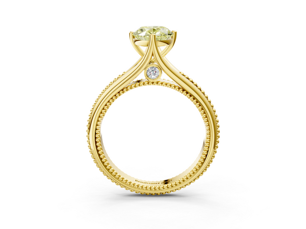 Yellow gold Fancy Yellow Oval  Solitaire Beaded Band Six-Prong Setting