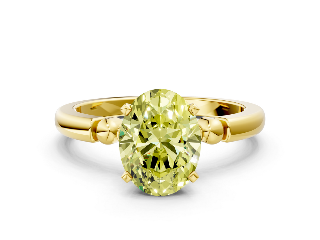 Yellow gold Fancy Yellow Oval  Solitaire Beaded Band with Four-Prong Setting_45