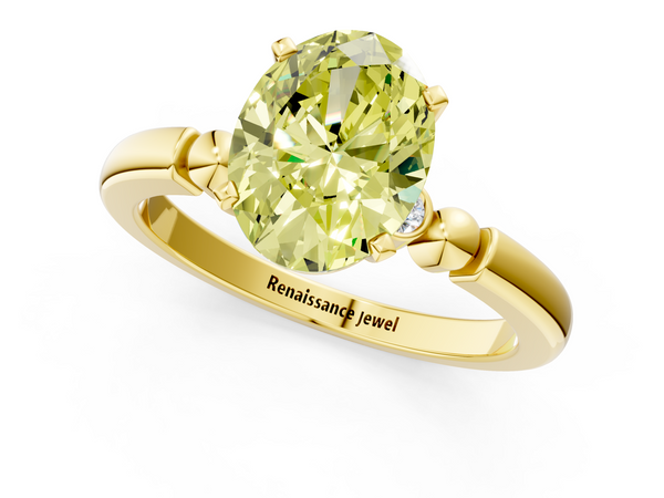 Yellow gold Fancy Yellow Oval  Solitaire Beaded Band with Four-Prong Setting