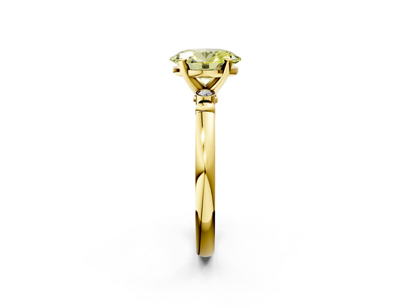 Yellow gold Fancy Yellow Oval  Solitaire Beaded Band with Four-Prong Setting