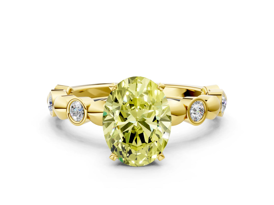 Yellow gold Fancy Yellow Oval  Solitaire Bezel-Set Diamond Ring with Beaded Band and Four-Prong Setting_32