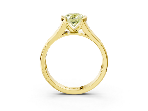 Yellow Gold Oval Half Bezel Engagement Ring Setting for Fancy Yellow Center