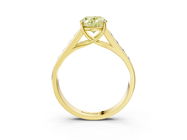 Yellow gold Fancy Yellow Oval  Solitaire Channel-Set Diamond Engagement Ring with Four-Prong Setting
