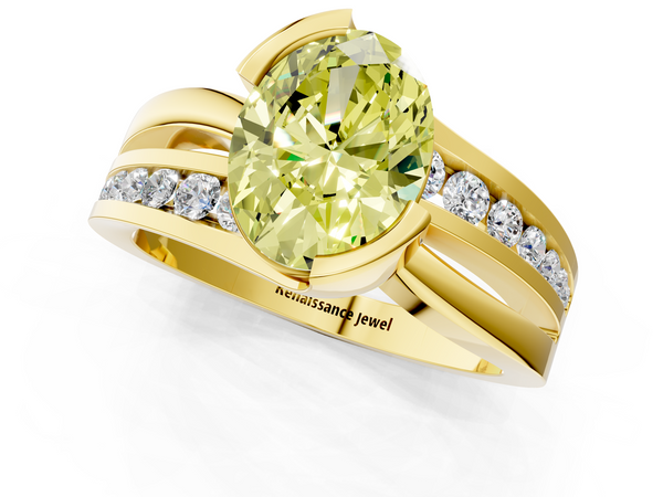 Yellow gold Fancy Yellow Oval  Solitaire Channel-Set Split Shank Ring with Tension Prong Setting