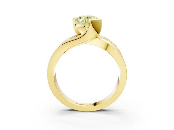 Yellow gold Fancy Yellow Oval  Solitaire Channel-Set Split Shank Ring with Tension Prong Setting