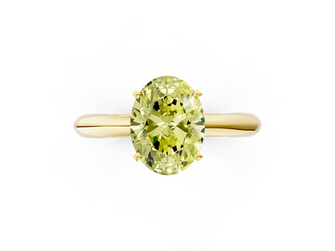 Yellow gold Fancy Yellow Oval  Solitaire Diamond Engagement Ring with Cathedral Setting and Four-Prong Mount on a Classic Band_52