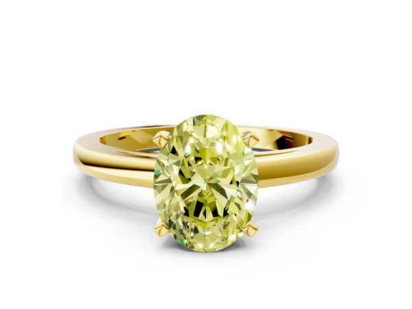 Yellow gold Fancy Yellow Oval  Solitaire Diamond Engagement Ring with Four-Prong Setting on a Classic Band