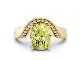 Yellow gold Fancy Yellow Oval  Solitaire Diamond Engagement Ring with Pave Band and Four-Prong Setting 1