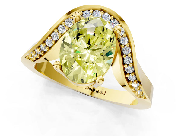 Yellow Gold Oval Pave Bypass Solitaire Engagement Ring Setting for Fancy Yellow Center