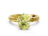 Yellow gold Fancy Yellow Oval  Solitaire Diamond Engagement Ring with XO Engraved Band and Four-Prong Setting 1