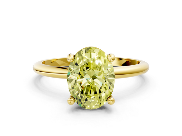Yellow gold Fancy Yellow Oval  Solitaire Diamond Ring with 4-Prong Setting on a Classic Band