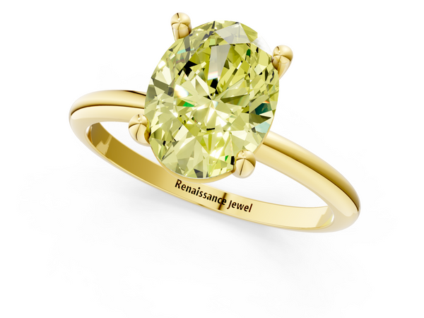 Yellow gold Fancy Yellow Oval  Solitaire Diamond Ring with 4-Prong Setting on a Classic Band