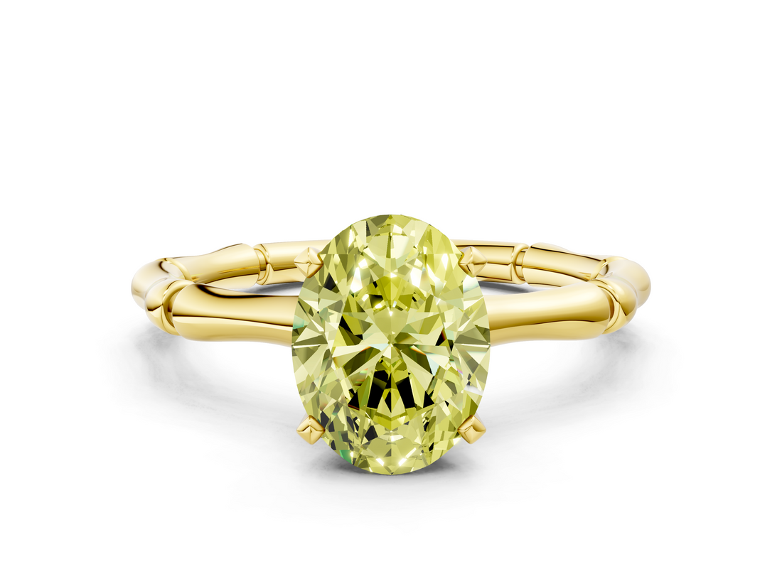 Yellow gold Fancy Yellow Oval  Solitaire Diamond Ring with Bamboo Band and Four-Prong Setting_51