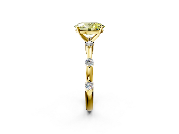 Yellow gold Fancy Yellow Oval  Solitaire Diamond Ring with Bezel Set Side Stones and Prong Setting