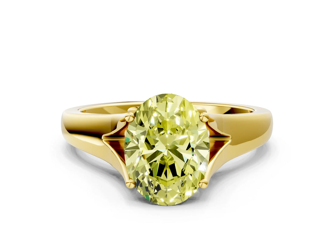 Yellow gold Fancy Yellow Oval  Solitaire Diamond Ring with Cathedral Band and Four-Prong Setting_66
