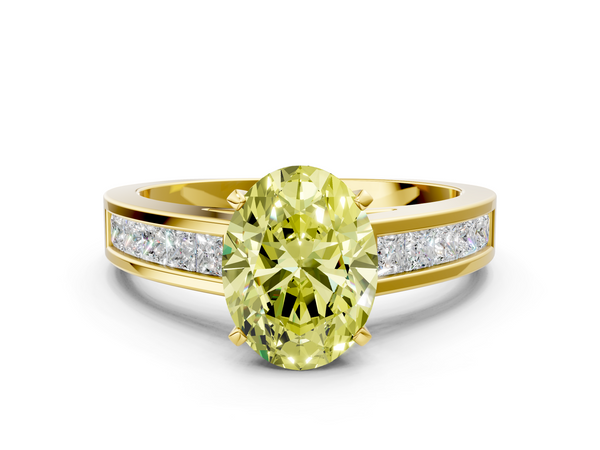 Yellow gold Fancy Yellow Oval  Solitaire Diamond Ring with Channel-Set Band and Four-Prong Setting