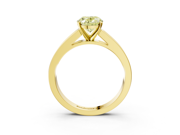 Yellow gold Fancy Yellow Oval  Solitaire Diamond Ring with Channel-Set Band and Four-Prong Setting