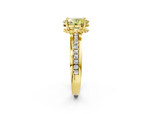 Yellow gold Fancy Yellow Oval  Solitaire Diamond Ring with Channel Set Band and Six-Prong Setting