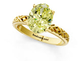 Yellow gold Fancy Yellow Oval  Solitaire Diamond Ring with Milgrain and Black Enamel X Pattern Band_187