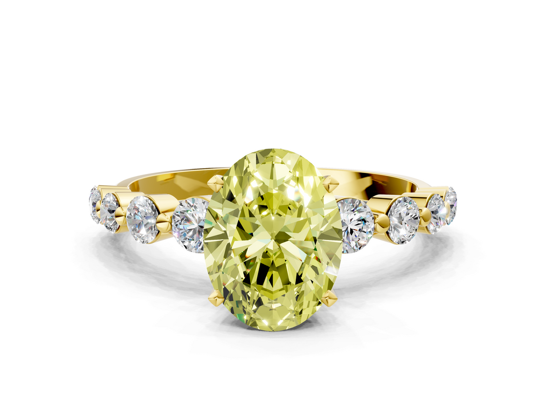 Yellow gold Fancy Yellow Oval  Solitaire Diamond Ring with Pave Band and Four-Prong Setting_262