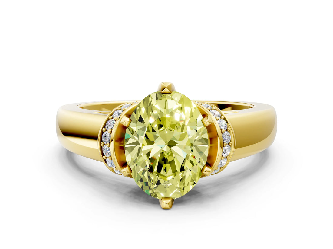 Yellow gold Fancy Yellow Oval  Solitaire Diamond Ring with Pave Band and Six-Prong Setting_49
