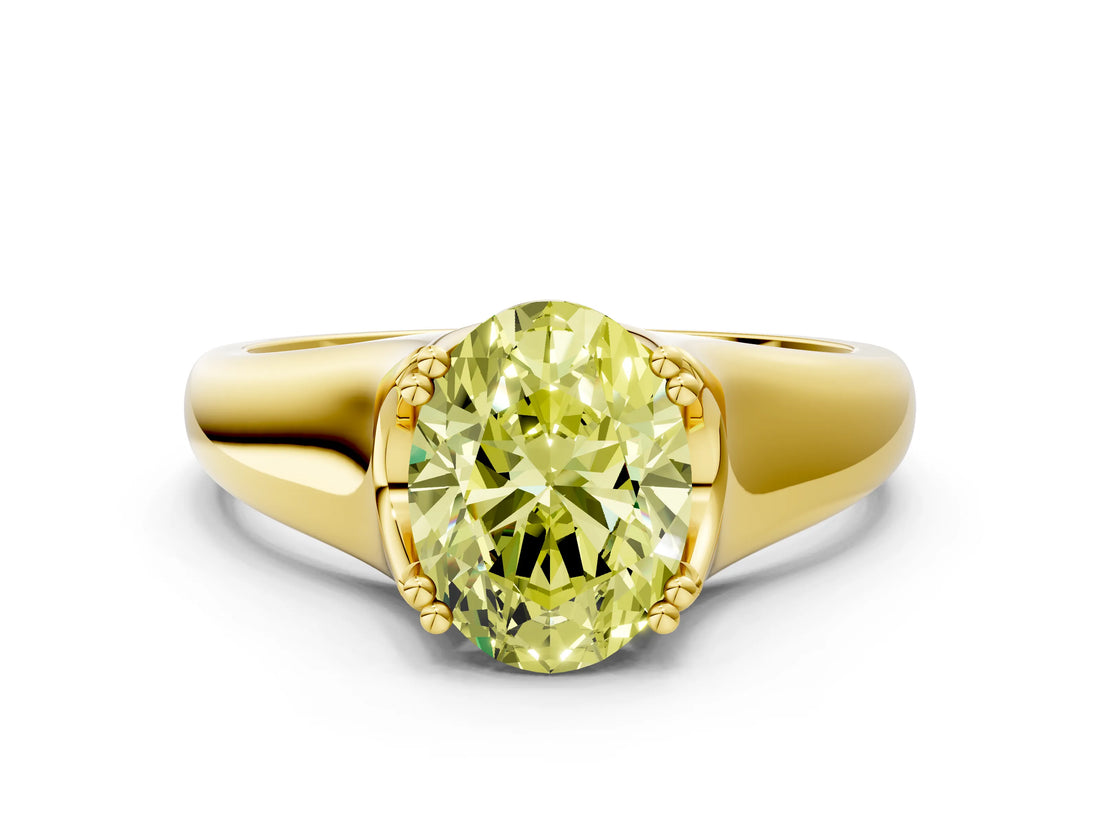 Yellow gold Fancy Yellow Oval  Solitaire Diamond Ring with Six-Prong Cathedral Setting_32