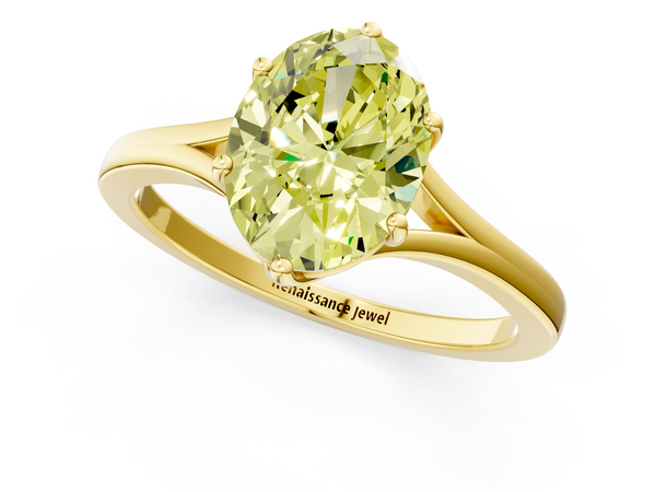 Yellow gold Fancy Yellow Oval  Solitaire Diamond Ring with Six-Prong Setting and Tapered Band