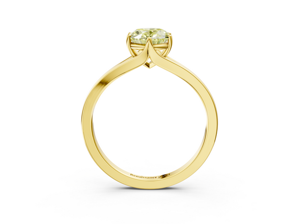 Yellow gold Fancy Yellow Oval  Solitaire Diamond Ring with Six-Prong Setting and Tapered Band