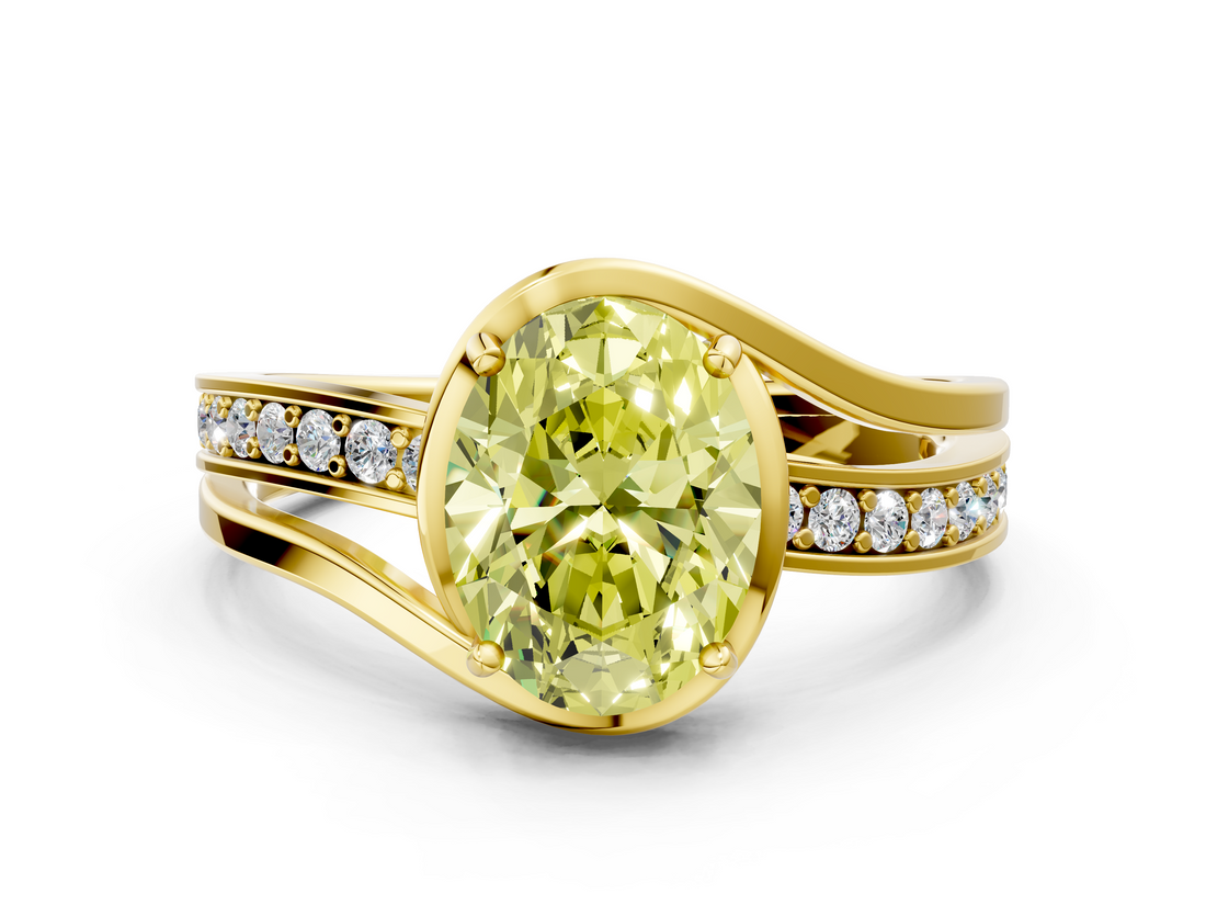 Yellow gold Fancy Yellow Oval  Solitaire Diamond Ring with Split Shank and Prong Setting_41