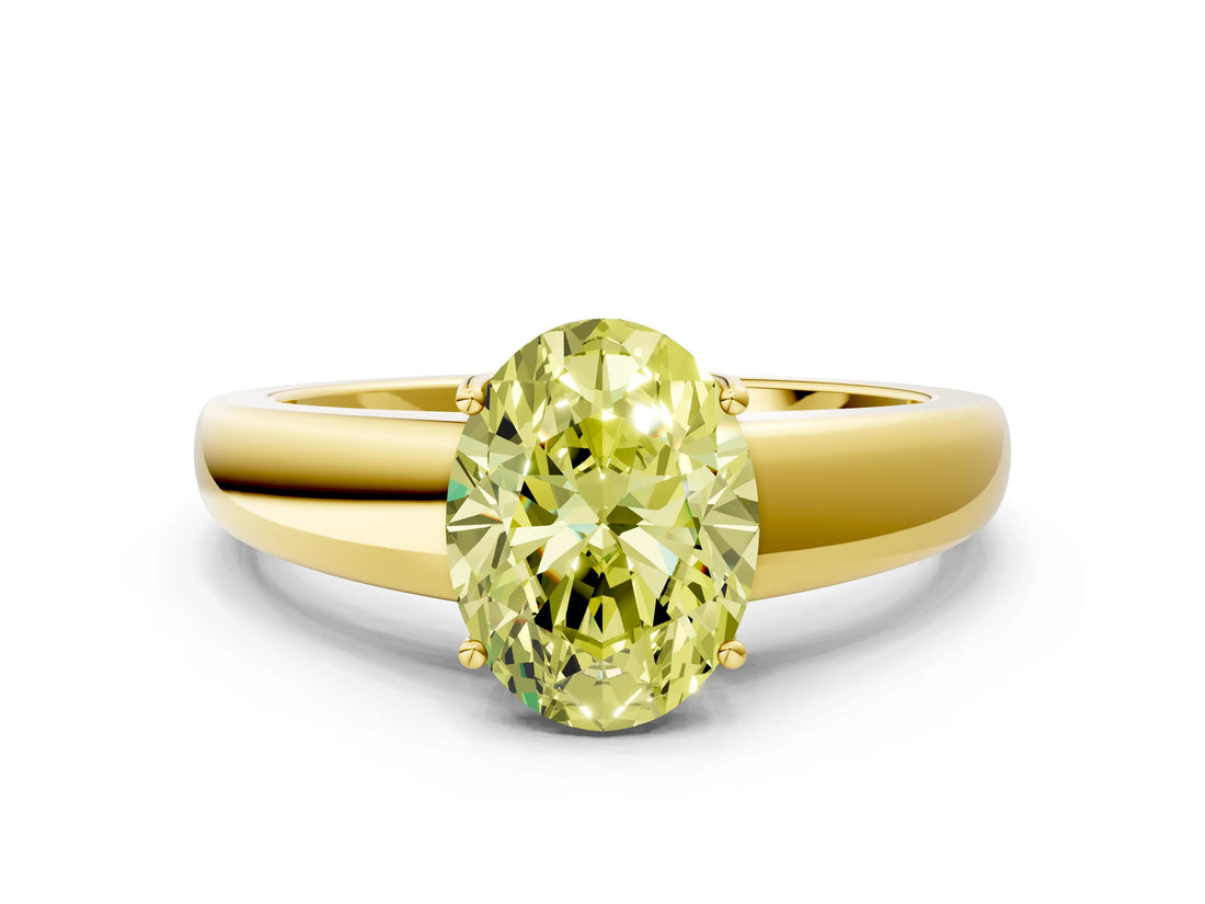 Yellow gold Fancy Yellow Oval  Solitaire Diamond Ring with Tapered Band and Four-Prong Setting_49