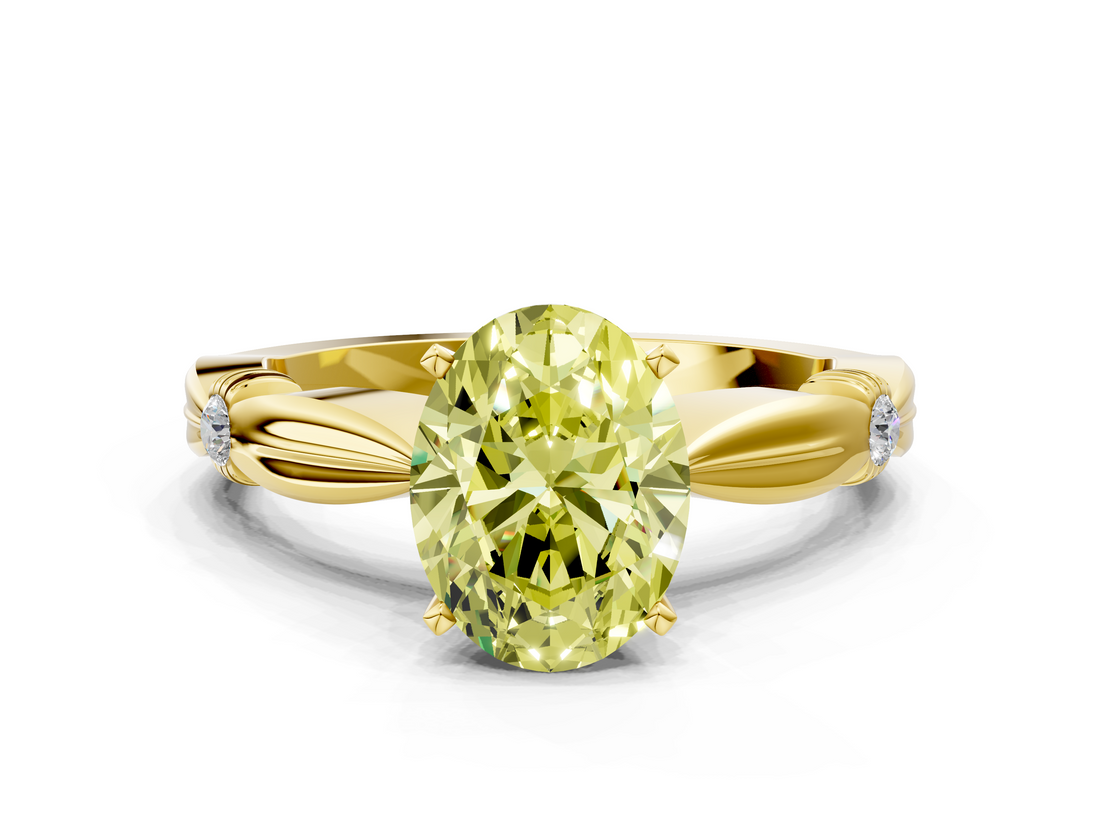 Yellow gold Fancy Yellow Oval  Solitaire Diamond Twisted Band with Four-Prong Setting_64