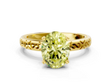 Yellow gold Fancy Yellow Oval  Solitaire Engagement Ring with Scrollwork Band and Four-Prong Setting_131