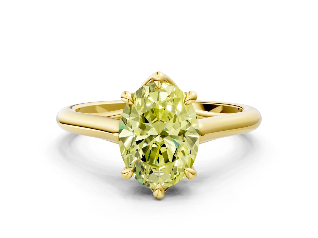 Yellow gold Fancy Yellow Oval  Solitaire Engagement Ring with Six-Prong Setting and Classic Band 1